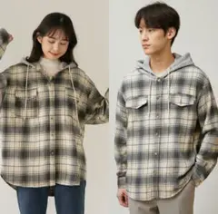 【美品】RSQ フード付きネルシャツ メンズＬ 男女兼用 パーカー 韓国