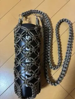 ボトルホルダー ストラップ付き マクラメ編み ハンドメイド　カーキ