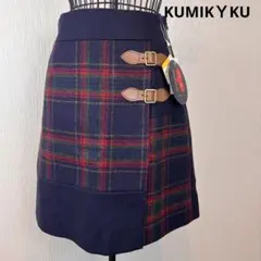 ★KUMIKYOKU★S★紺チェック柄 ダブルバックル スカート★新品タグ付★