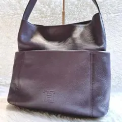 未使用級】ヒロフ プリマ S ダークネイビー ハンドバッグ シボ革 筒型