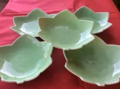 中皿  ５点  セット  【足付き  木の葉形】   ＊＊未使用品