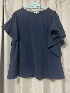グローバルワーク　ネイビー フリル袖 半袖トップス