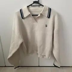 ANDSEARCH アイボリー リブ編みポロセーター Mサイズ