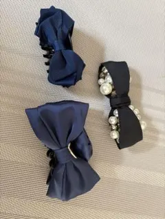ネイビーリボン型ヘアクリップ3個セット