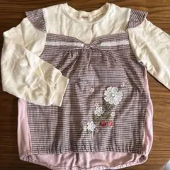 Souris チェック柄刺繍長袖カットソー 120cm