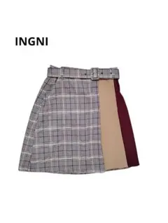 グレンチェック柄 カラーブロックフレアスカート INGNI М ミニスカート