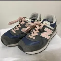 New Balance 574 スニーカー グレー/ネイビー/ピンク 22.5