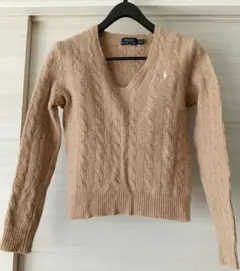 ポロラルフローレン ケーブルニット Vネック カシミヤ混 ベージュ S