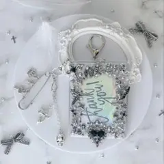 シルバー y2k ハート✧ 硬貨カードケース トレカキーホルダー レジンデコ