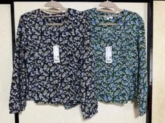 ユニクロ　プリントVネックブラウス(長袖) 新品タグ付き　XL 2枚セット