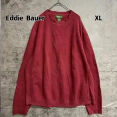 エディーバウアー クルーネックニット 赤 無地 コットン 長袖 XL【8795】
