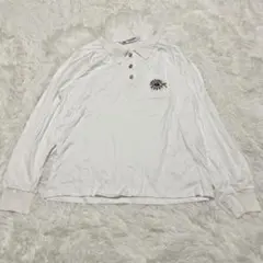 【a4604】キャラオクルス 長袖ポロシャツ 白 ロゴ コットン100%