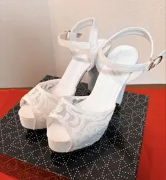 Mafmof ホワイトレース ハイヒール 白 ウエディング 結婚式 靴 サンダル