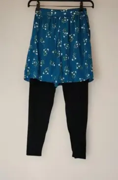 花柄青色キュロット付きレギンス Lサイズ