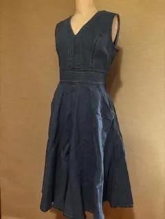 デニムブルー ノースリーブ フレアワンピース