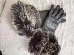 レザー ファー付きロンググローブ ブラック