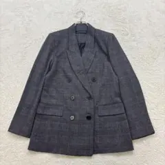 ザラウーマン【M】グレー系 チェック ダブルブレスト テーラードジャケット 厚手のサムネイル