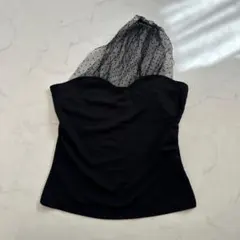 ワンショルダー シースルー トップス ブラック