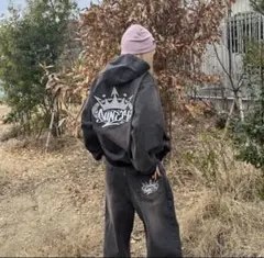 早い者勝ち9090 King Logo Vintage Denim Hoodie