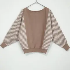◆インタープラネット　ストライプ　ドルマンスリーブ　ニット　ボートネックのサムネイル