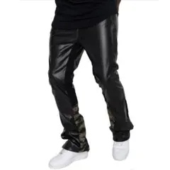 EPTM エピトミ Leather ヴィーガン レザー フレア パンツ 迷彩