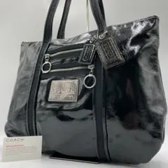 良品 COACH トートバッグ レザー ブラック ポピー 肩掛け