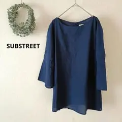 SUB STREET サブストリート 19号 ネイビーブラウス 七分袖 刺繍 綿のサムネイル