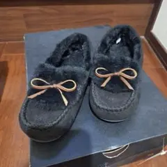 UGG アグ✨ ブラック モカシン 23cm レザー ボア ハーフブーツ - メルカリ
