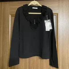ZEROZONE 日本製ウール100%黒 フリル襟 長袖トップス 新品タグ付き