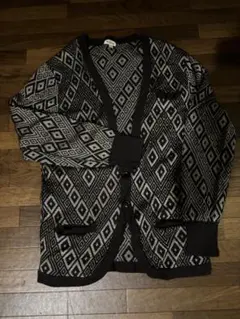 カシミヤ混 ポールスミス カーディガン 幾何学 ブラック×シルバーのサムネイル