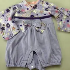 紫色 花柄ウサギプリント ベビー服 70cm