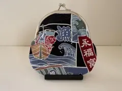 手作りがま口大きめ・大漁旗・黒のサムネイル