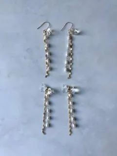 【Link】イヤリング ピアス 淡水パール ゴールドチェーン エレガント