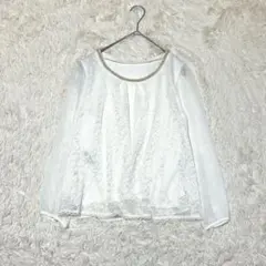 any FAM エニィファム レース シフォン ブラウス パール付 白 2 Mのサムネイル