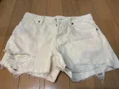 H&M ダメージデニム ショートパンツ 白 レディース S M