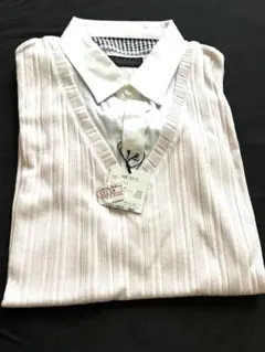 リブ編み Vネック 半袖シャツ ピンク 約40cm