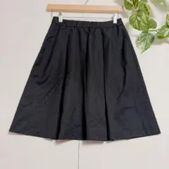 ESPIE ❤️ エスピエ タック フレアスカート 膝丈 黒 コットン 混 S