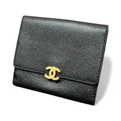 CHANEL シャネル キャビアスキン 立体ココボタン Wホック二つ折り財布