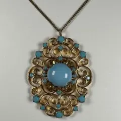 オーストリア製 ターコイズブルー フィリグリー ネックレス　ゴールド