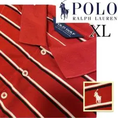 訳アリ POLO GOLF ポロシャツ XL レッド ストライプ 赤 ゴルフ