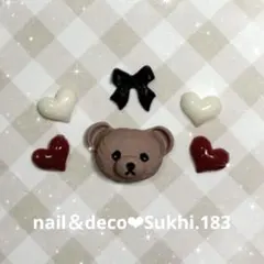 スピード発送！ハート カフェベア リボン ネイルパーツ6個セット♡Ｎｏ．183