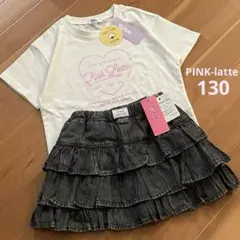 新品♡PINK-latte 新作ハートロゴTシャツ&ティアードスカパン 130のサムネイル