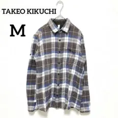 タケオキクチ　長袖ネルシャツ　M　マルチカラー　チェック柄　胸ポケット　1849