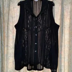 美品！【紫花地丁】花柄レースのノースリーブベスト 黒 XL