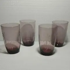 昭和レトロ   紫色のグラス(カットグラス)4個セット