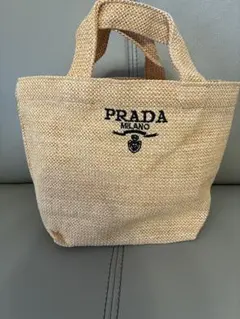 PRADA ノベルティ ベージュ⭐️ラフィアミニトートバッグ 【新品】カゴ