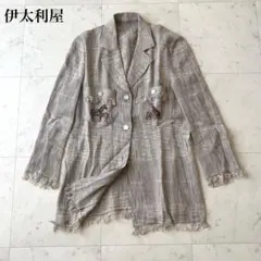 伊太利屋 リネン混 テーラードジャケット 豹 刺繍 フリンジ ベージュ 9のサムネイル
