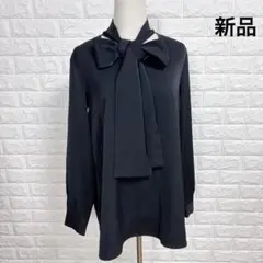 2846 新品 リボンタイブラウス M 黒 ゆったり ロング丈 きれいめ