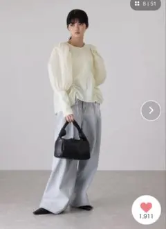 新品 ADAM ET ROPE' ジャガードコンビギャザートップス ブラウス