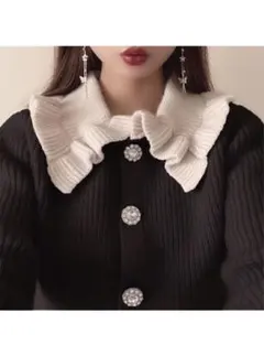 GRL 配色ビジューボタンフリルカラーカーディガン